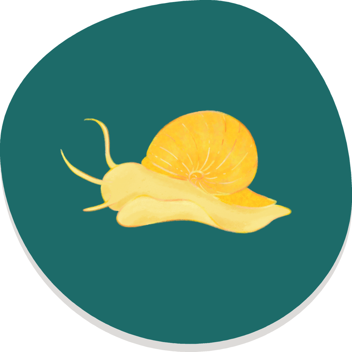 Golden snail illustration on a teal circle — Past Mail Club Editions